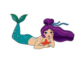 Cute cartoon little mermaid. Siren. Sea theme.