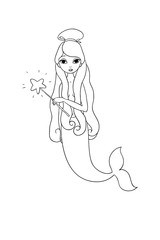 Cute cartoon little mermaid. Siren. Sea theme.