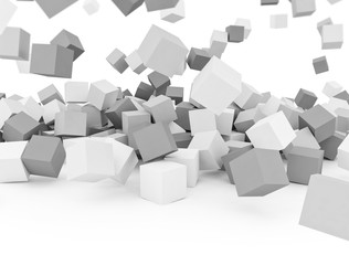 Falling boxes on white background