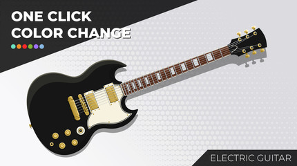 Black Electric Guitar. Isolated and Layered Object, Easy Color Change