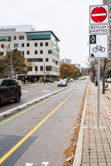 Two Way Bicycle Lane in Hamilton, ON, Canada, on a Cold Late Autumn Day.