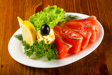 Sliced salmon