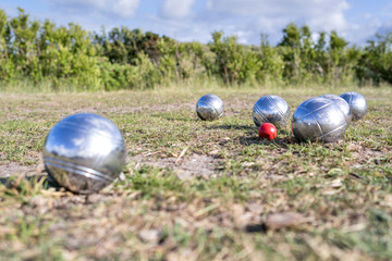 petanque balls on grass