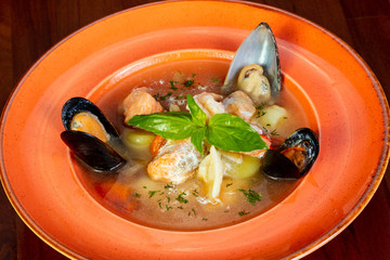 Seafood soup with basil