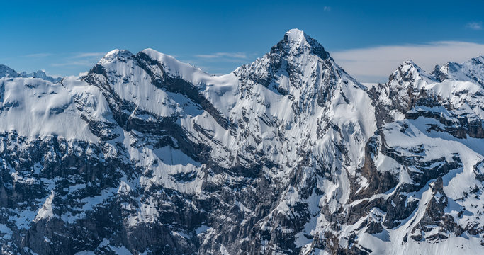 Switzerland, snow alps panorama view