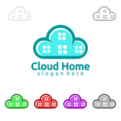 Cloud Home, Real Estate vector logo design with House and cloud shape, Represented internet, Data or Hosting