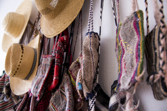Romanian traditional hats and bags