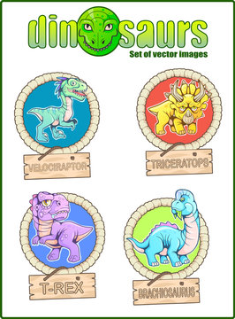Cartoon cute dinosaurs, set of funny vector images

