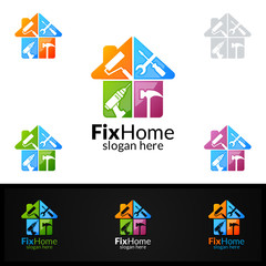 Real estate Logo, Fix Home Vector Logo Design suitable for architecture, handyman,bricolage,Diy - obrazy, fototapety, plakaty