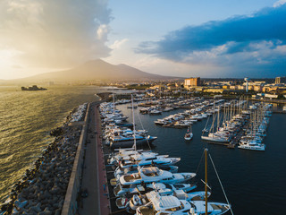 Aerial view of Mount Vesuvius from the marina, Italy