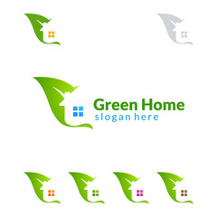 Green Home logo, Real Estate vector logo design with House and ecology shape, isolated on white background
