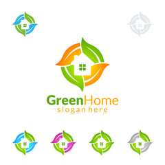 Green Home logo, Real Estate vector logo design with House and ecology shape, isolated on white background