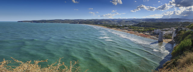 Gargano coast: bay of Vieste,(Apulia) ITALY.Castello or Scialara beach:it is overshadowed by the...