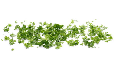 Fresh green chopped parsley leaves isolated on white background 