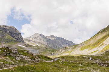 Obraz premium Flüela, Flüelapass, Susch, Bergstrasse, Passstrasse, Bergpass, Alpen, Wanderweg, Graubünden, Unterengadin, Sommer, Schweiz