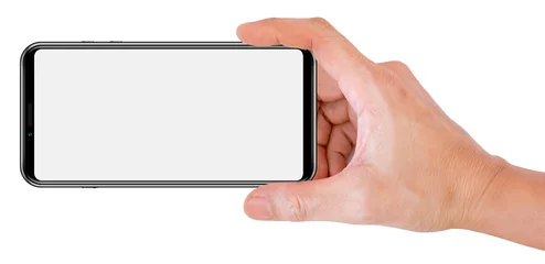 Deurstickers  Mobile phone snapping a picture isolated on white background © tanatat