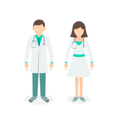 Doctor set, Young professional Doctor and Nurse full height. Vector illustration of doctors flat illustration on white background