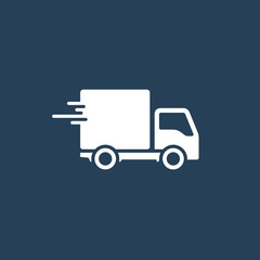 Delivery truck icon isolated on dark background. Vector simple illustration