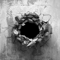 Dark cracked broken wall in concrete wall. Grunge background