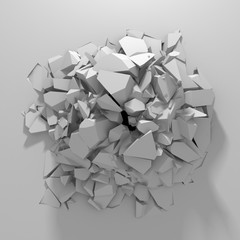 Dark destruction cracked hole in white stone wall