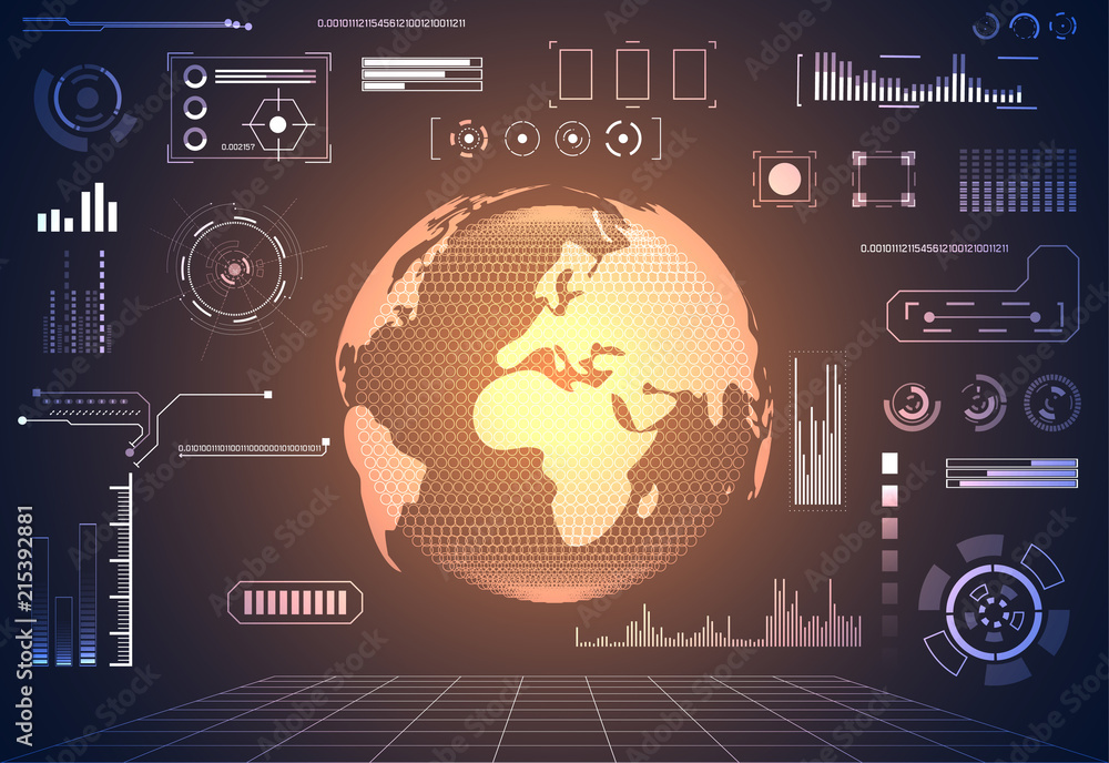 Poster abstract technology concept global network connection futuristic earth globe virtual hologram commun