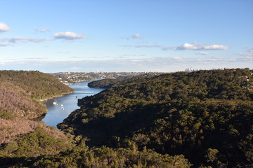 Fototapeta na wymiar Middle Harbour, view from The Bluff lookout in Garigal National Park (Sydney, NSW, Australia)