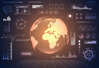 abstract technology concept global network connection futuristic earth globe virtual hologram communication system world and digital link business Connection hi tech background.Vector Illustration