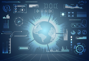 abstract technology ui futuristic concept world hud interface hologram elements of digital data chart, communication, and circle percent vitality innovation on hi tech future design background