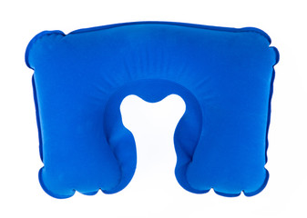 Blue neck pillow isolated on a white background