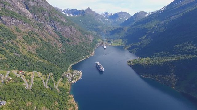 Aerial view of Geiranger fjord in Norway