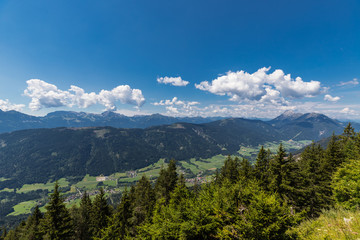 Fototapeta na wymiar Hiking Panorama Views In The Alps Around Lake Weissensee Carinthia Austria