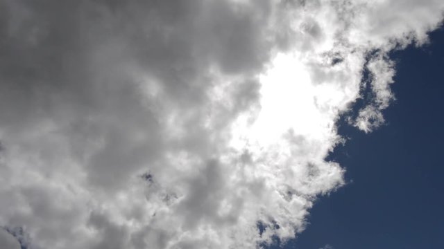 Timelapse on clouds traveling in the front of the sun, slightly overexposed.