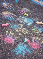 Color hands prints on pavement