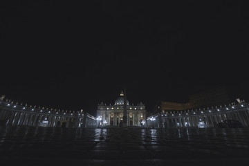 Fototapeta na wymiar Saint Peter cathedral. Vatican night view. Italy