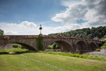 Fototapeta na wymiar Beautiful stone bridge over the River Usk in South Wales, UK