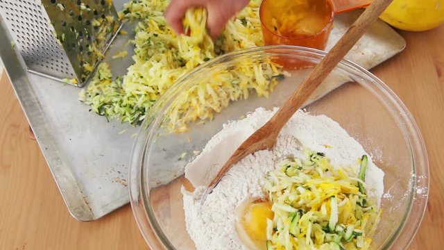 Making zucchini bread batter from overhead