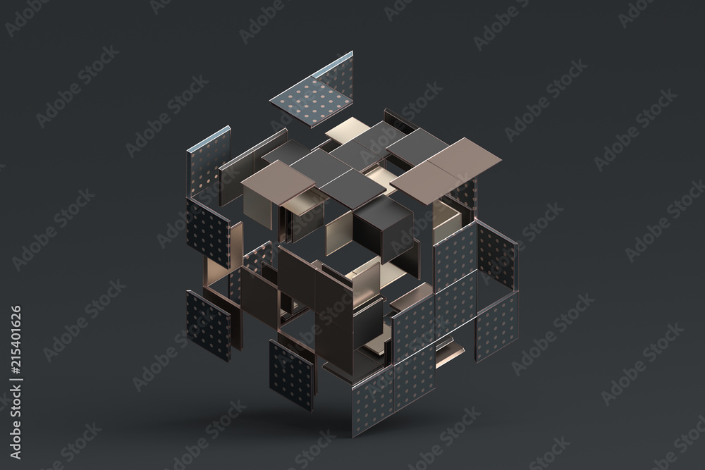 Poster Abstract 3d rendering of geometric shapes. Composition with squares. Cube design. Modern background for poster, cover, branding, banner, placard.