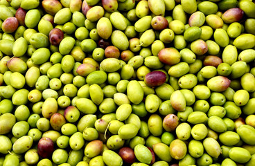 A lot of fresh olives in the market  Athens Greece.