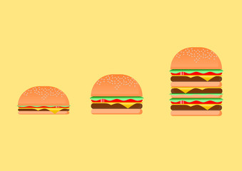 Hamburger small to big size Easy Food ,illustration.