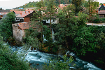 Fototapeta na wymiar Beautiful waterfall at famous Rastoke village in Slunj, Coratia.