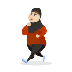 muslim woman wants to lose weight and looks at the construction of a woman who goes in for sports and runs