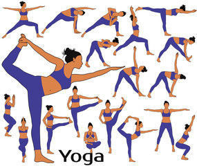 Silhouettes of woman with in costume doing yoga workout.