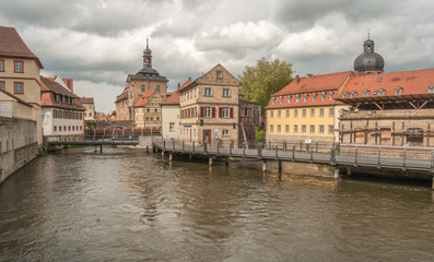 Fototapeta na wymiar City landscape, river, old buildings, Bamberg, Germany 3