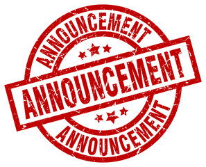 announcement round red grunge stamp