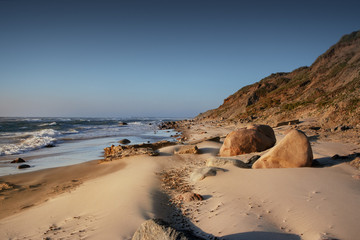 The Beach with dunes and Stones of Hirtshals in North Jutland, Skagerrak and North Sea in Denmark