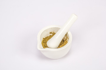 Hanfprotein im Mörser