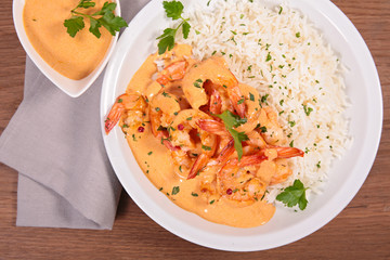 shrimp and cream with rice