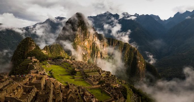A 4k time-lapse of fog rolling through in Machu Picchu in Peru,