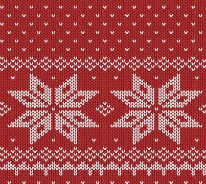 Norway Festive Red Sweater Texture. Fair Isle Design. Vector Seamless Knitting Pattern.