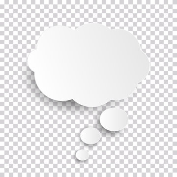 Cloud Icon, white thought bubble on transparent checked background for Infographic design